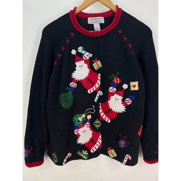 Tiara International 2004 Leaping Santas Medium Ugly Christmas Cardigan Sweater - Picture 4 of 6